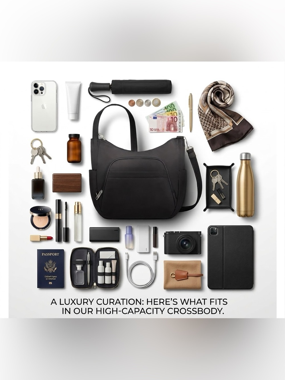 Travelon $88 NWT Anti-Theft Classic Crossbody Bucket Bag Black